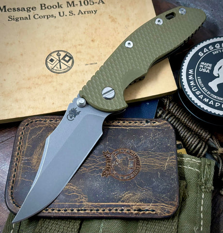 Hinderer XM-18 3.5 Non Flipper Bowie Battle Bronze Ti OD Green G10 Working Finish S45VN Blade