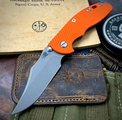 Hinderer XM-18 3.5 Non Flipper Bowie Battle Bronze Ti Orange G10 Working Finish S45VN Blade