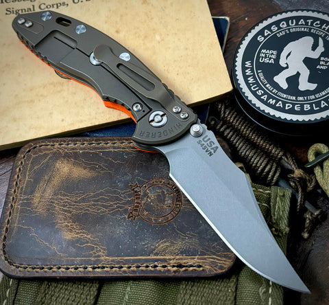 Hinderer XM-18 3.5 Non Flipper Bowie Battle Bronze Ti Orange G10 Working Finish S45VN Blade