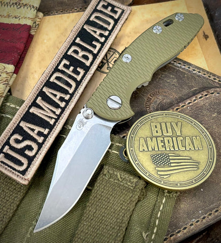 Hinderer XM-18 3.0" Bowie Non-Flipper OD Green G10 Working Finish Ti with Stonewashed 20CV Blade - USA MB
