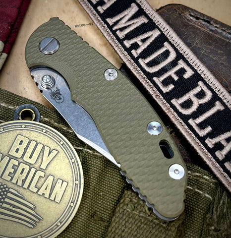 Hinderer XM-18 3.0" Bowie Non-Flipper OD Green G10 Working Finish Ti with Stonewashed 20CV Blade - USA MB