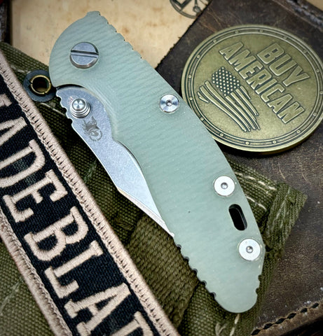 Hinderer XM-18 3.0" Bowie Non-Flipper Translucent Green G10 Working Finish Ti with Stonewashed 20CV Blade - USA MB
