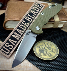 Non-Flipper Hinderer XM-18 3.25 Spanto OD Green G10 Working Finish Ti and Stonewashed Magnacut Blade - USA MB