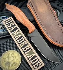 Koenig HELO Fixed Blade with Black DLC Magnacut Blade Natural Micarta Handles and Leather Sheath   HELO721