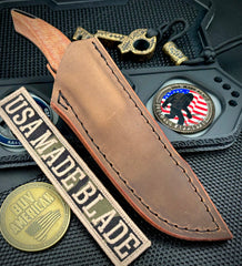 Koenig HELO Fixed Blade with Black DLC Magnacut Blade Natural Micarta Handles and Leather Sheath   HELO721