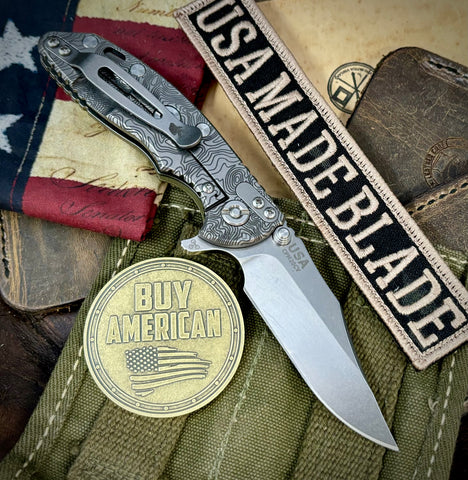 Topo Hinderer XM-18 3.0" Bowie Flipper OD G10 Topo Stonewashed Finish Ti with Stonewashed 20CV Blade and Sasquatch Clip - USA MB