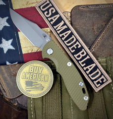 Hinderer XM-18 3.0" Bowie Non-Flipper OD Green G10 Working Finish Ti with Working Finish 20CV Blade - USA MB