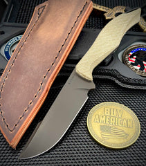 Koenig HELO Fixed Blade with Black DLC Magnacut Blade OD Green Micarta Handles and Leather Sheath   HELO731
