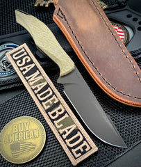Koenig HELO Fixed Blade with Black DLC Magnacut Blade OD Green Micarta Handles and Leather Sheath   HELO731