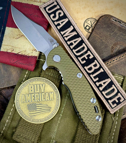 Topo Hinderer XM-18 3.0" Bowie Flipper OD G10 Topo Stonewashed Finish Ti with Stonewashed 20CV Blade and Sasquatch Clip - USA MB