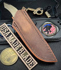 Koenig HELO Fixed Blade with Black DLC Magnacut Blade OD Green Micarta Handles and Leather Sheath   HELO731