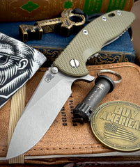 Hinderer XM-18 3.5" Hollow Ground Slicer Working Finish Ti OD Green G10 Magnacut Working Finish Blade