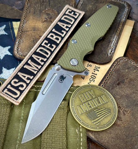 Hinderer Eklipse 3.5" Skinny Fullered Harpoon Spearpoint OD Green G10 Stonewashed Magnacut Blade - USA MB