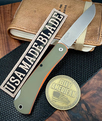 White River Knives Mudbug Lockback with Magnacut Blade and OD Green Handles and Orange Liner
