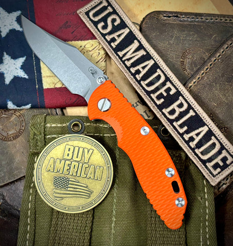 Hinderer XM-18 3.0" Bowie Non-Flipper Orange G10 Working Finish Ti with Working Finish 20CV Blade - USA MB