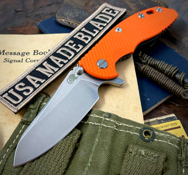 Hinderer XM-18 3.5 Sheepsfoot Battle Bronze Ti Orange G10 Stonewashed S45VN