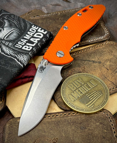 Hinderer XM-18 3.5" Recurve Non-Flipper Orange G10 Stonewashed Ti Stonewashed Magnacut Blade