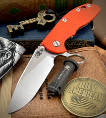 Hinderer XM-18 3.5" Hollow Ground Slicer Working Finish Ti Orange G10 Magnacut Stonewashed Blade