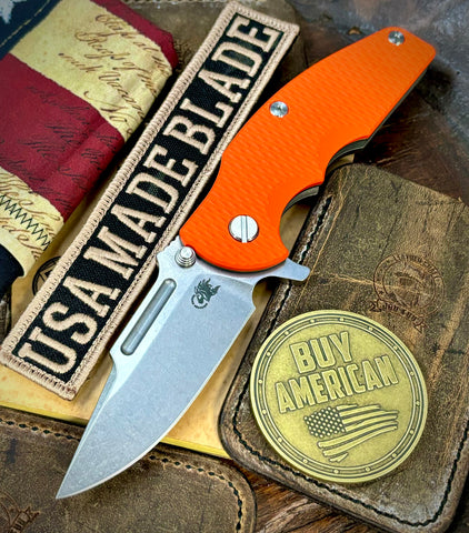 Hinderer Jurassic Slip Point Orange G10 Working Finish Ti Magnacut Stonewashed Blade - USA MB