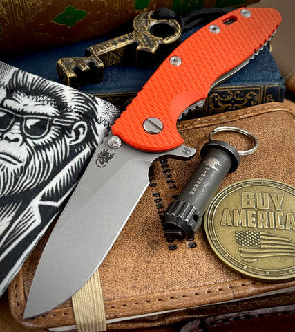Hinderer XM-18 3.5" Hollow Ground Slicer Working Finish Ti Orange G10 Magnacut Working Finish Blade