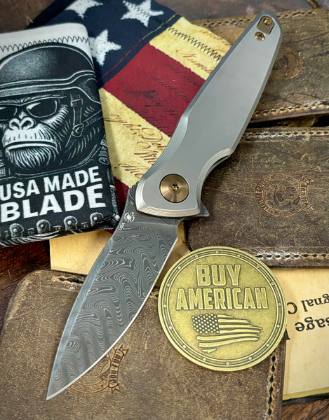 Spartan Blades Pandia Full Ti Flipper with Chad Nichols Damascus Blade and Bronze Ti Hardware