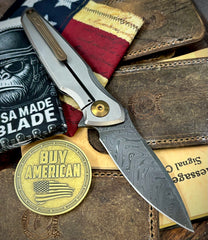Spartan Blades Pandia Full Ti Flipper with Chad Nichols Damascus Blade and Bronze Ti Hardware