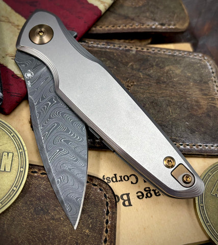 Spartan Blades Pandia Full Ti Flipper with Chad Nichols Damascus Blade and Bronze Ti Hardware