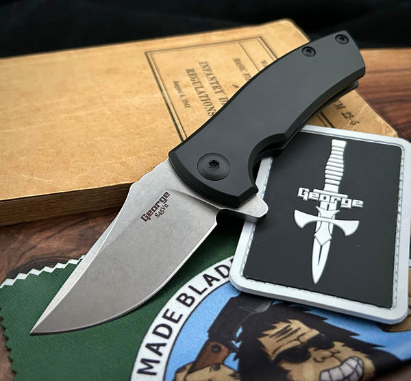 Les George Knives ESV Flipper Black DLC Smooth Ti and S45VN Blade USA Made Blade EXCLUSIVE