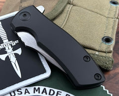 Les George Knives ESV Flipper Black DLC Smooth Ti and S45VN Blade USA Made Blade EXCLUSIVE - USA MB