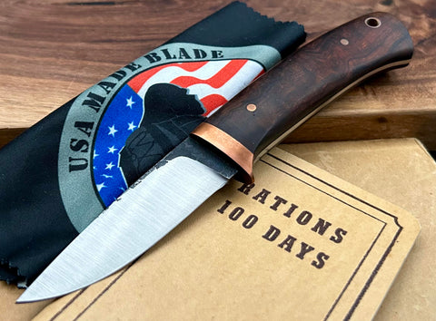 W.A. Surls Knives Pop #3 with Ironwood Handle, Ground Copper Guard, Tapered Tang and 1/8 A2 Hollow Ground Blade - USA MB