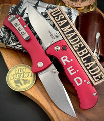 Defiant-7 Talos Button R.E.D. (Remember Everyone Deployed) Magnacut Blade and Red Hardcoat Anodized Aluminum Handles