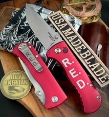 Defiant-7 Talos Button R.E.D. (Remember Everyone Deployed) Magnacut Blade and Red Hardcoat Anodized Aluminum Handles