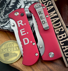 Defiant-7 Talos Button R.E.D. (Remember Everyone Deployed) Magnacut Blade and Red Hardcoat Anodized Aluminum Handles