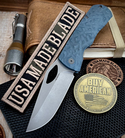McNees Knives Little Dixon Atomic Blue Rock Mill Ti with 3.25" Magnacut Stonewashed Blade and Stonewashed Ti Hardware