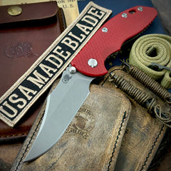 Hinderer XM-18 3.5 Non Flipper Bowie Battle Bronze Ti Red G10 Working Finish S45VN Blade