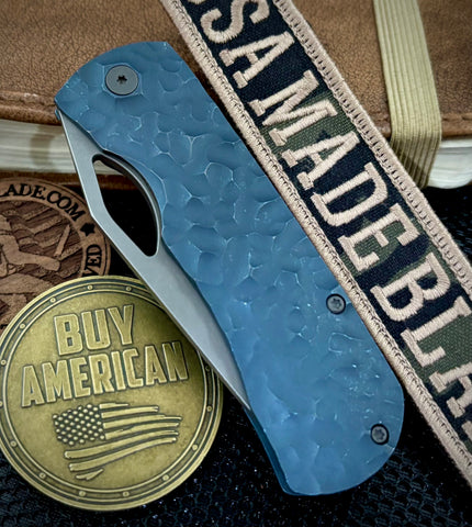 McNees Knives Little Dixon Atomic Blue Rock Mill Ti with 3.25" Magnacut Stonewashed Blade and Stonewashed Ti Hardware