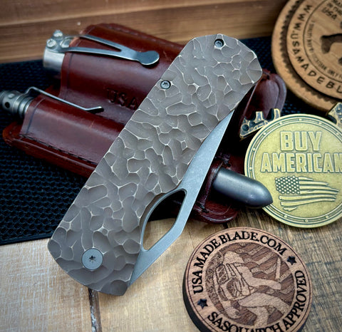 McNees Knives Dixon Atomic Bronze Rock Mill Ti with 3.75" Magnacut Stonewashed Blade and Stonewashed Ti Hardware