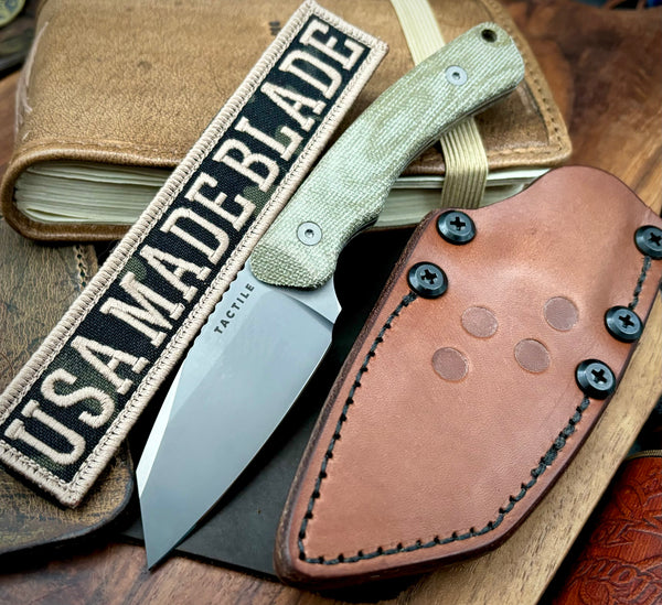 Tactile Knife Co. Redhawk with Tumbled Magnacut Blade, OD Micarta Handle, and Leather Sheath
