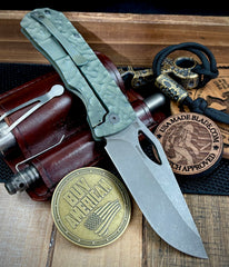 McNees Knives Dixon Atomic Green/Blue Rock Mill Ti with 3.75" Magnacut Stonewashed Blade and Stonewashed Ti Hardware