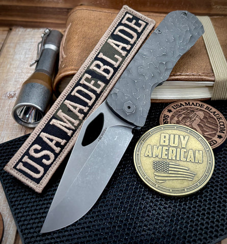 McNees Knives Little Dixon Atomic Stonewashed Rock Mill Ti with 3.25" Magnacut Stonewashed Blade and Stonewashed Ti Hardware