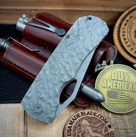 McNees Knives Dixon Atomic Stonewashed Rock Mill Ti with 3.75" Magnacut Stonewashed Blade and Stonewashed Ti Hardware