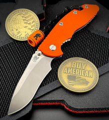 Hinderer XM-18 3.5" Recurve Non-Flipper Orange G10 Stonewashed Ti Stonewashed Magnacut Blade - USA MB