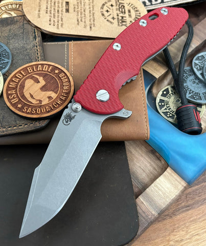 Hinderer XM-18 3.5" Skinny Harpoon Spanto Working Finish Ti Red G10 Magnacut Working Finish Blade - USA MB