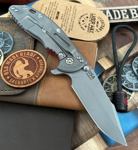 Hinderer XM-18 3.5" Skinny Harpoon Spanto Working Finish Ti Red G10 Magnacut Working Finish Blade - USA MB
