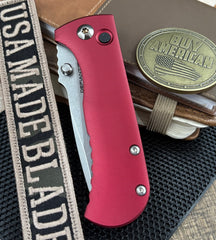 Defiant-7 Talos Button Lock with Magnacut Blade and Red Hardcoat Anodized Aluminum Handles