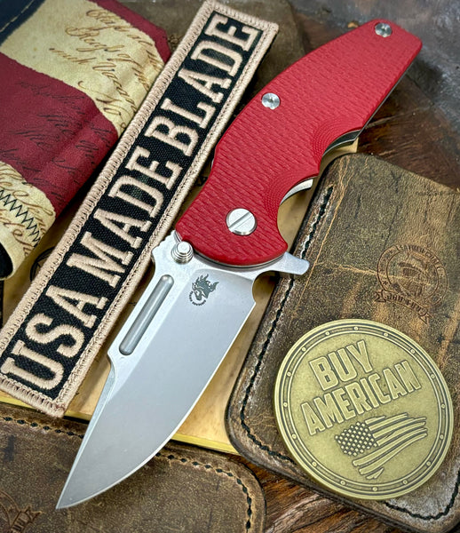 Hinderer Jurassic Clip Point Red G10 Stonewashed Ti Magnacut Stonewashed Blade