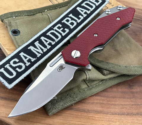 Bowie Hinderer Half Track Gen 2 Red G10 Stonewashed Ti and Stonewashed S45VN Blade - USA MB