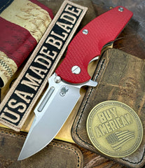 Hinderer Jurassic Slip Point Red G10 Stonewashed Ti Magnacut Stonewashed Blade - USA MB