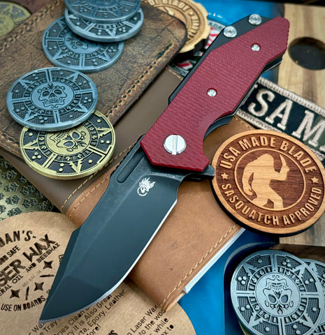Battle Black Hinderer Half Track Harpoon Spanto Gen 2 Red G10 Battle Black Ti and Magnacut Blade