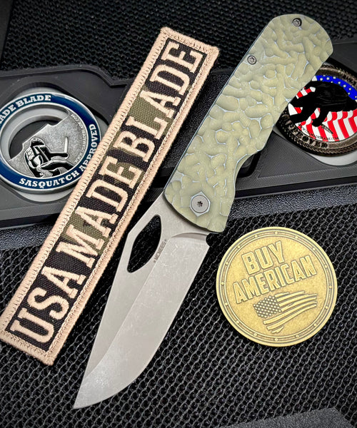 McNees Knives Little Dixon Atomic Green/Blue Rock Mill Ti with 3.25
